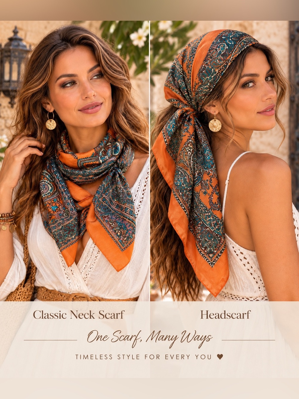 NWT Black Sheep Paisley Square Scarf 38x38 Rust Teal Boho